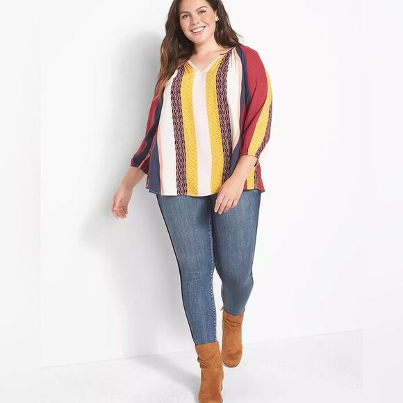 Lane Bryant bold stripes popover blouse top size 14/16 - Picture 2 of 9
